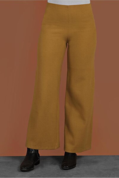 TRENDTESETTÜR Women's Orange (MUSTARD) Elastic Waist Wide Leg Trousers 7701