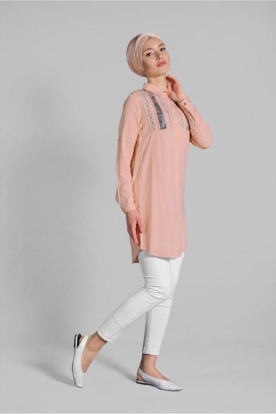 TRENDTESETTÜR Women's Powder (SOMON) Sequin and Embroidered Tunic 3691