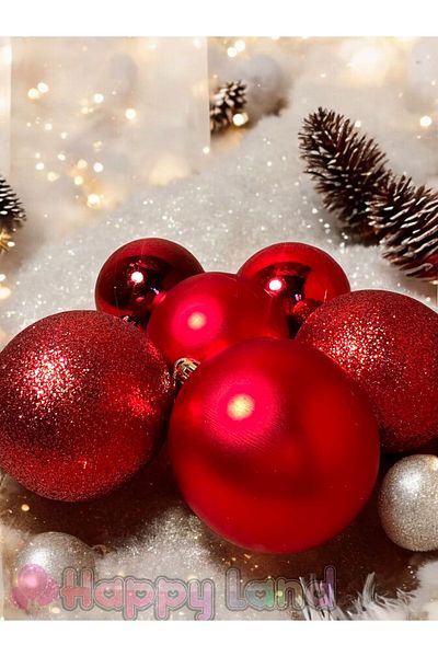 Happyland Red Colored Cici Ball 4 cm 6 Pieces Red Christmas Ball New Year Pine Tree Ornament Drawstring Ornament