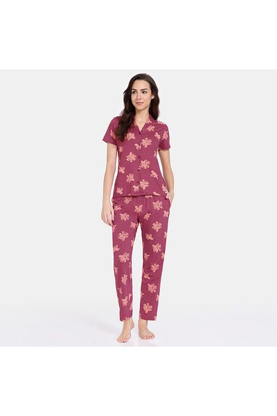 Zivame Zivame All-Over Floral Print Shirt and Pyjama Set