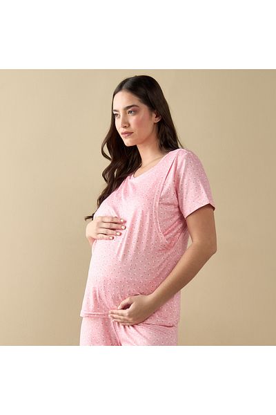 FAV All-Over Floral Print Nursing T-shirt and Pyjama Set