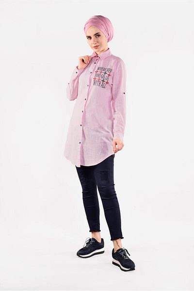 TRENDTESETTÜR Pink Embroidered Women's Tunic 3103