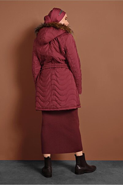 TRENDTESETTÜR Red Hooded Women's Puffer Jacket - 1008