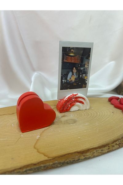 Melouro Red Design Heart and Rainbow 2-Piece Photo and Card Holder Set, Note Holder, Note Name Holder Set