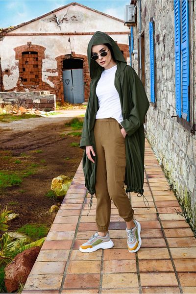 TRENDTESETTÜR Γυναικεία Χακί Φούστα Μακρύ Μακρύ Καμπαρντίνα Oversize 60044