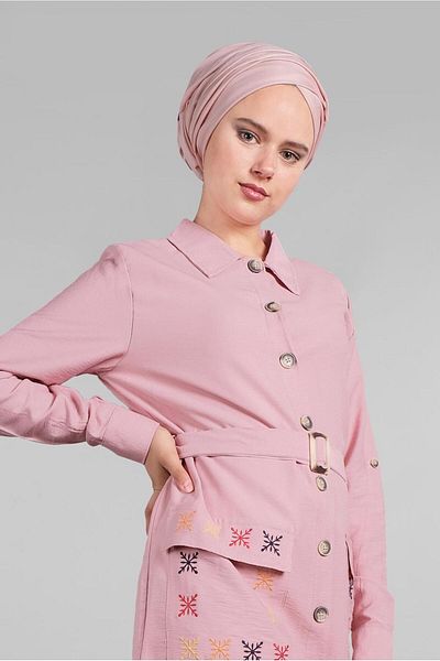 TRENDTESETTÜR Women's Powder Pockets Embroidery Detailed Buttoned Front Tunic 3234