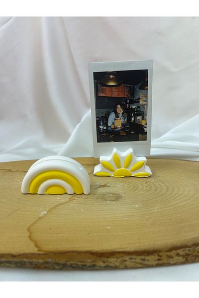 Melouro Yellow Design Daisy and Rainbow Set of 2 Photo and Card Holder, Note Holder, Note Name Holder Set