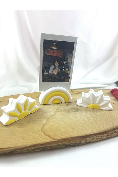 Melouro Yellow Design Daisy and Rainbow 3-Piece Photo and Card Holder Set, Note Holder, Note Name Holder Set