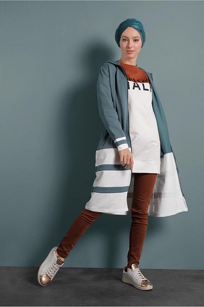 TRENDTESETTÜR Coffee Color Double Color Written Women's Tunic 537