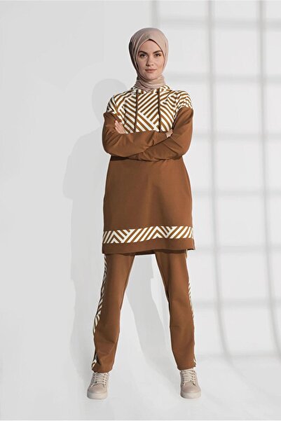 TRENDTESETTÜR Cotton Graphic Patterned 2-Piece Tracksuit Set - 7809