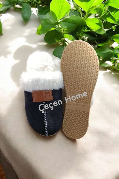 ÇEÇEN HOME Λούτρινες γυναικείες παντόφλες εσωτερικού χώρου Αφράτο παπιγιόν Silent Sole House Παντόφλες