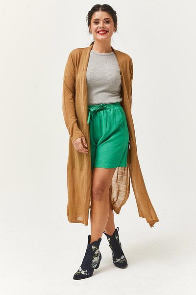 Ebsumu Tricotaj subțiri Cardigan de damă - Camel Long