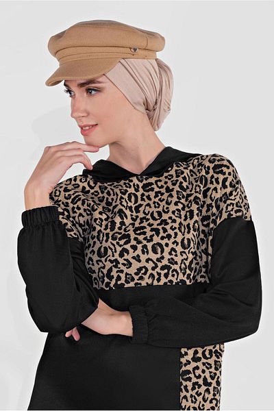 TRENDTESETTÜR Γυναικεία φόρμα 2 τεμαχίων με μαύρο λεοπάρ σχέδιο 9855