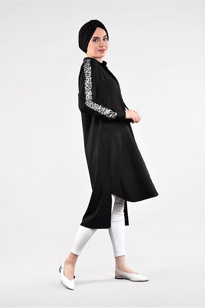 TRENDTESETTÜR Women's Black Sequined Sleeves Tunic 5032