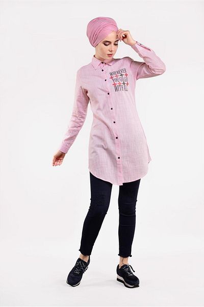 TRENDTESETTÜR Pink Embroidered Women's Tunic 3103
