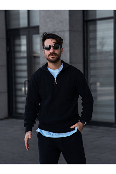 Milo Moda Half Zippered Knitwear Thessaloniki Sweater - Black