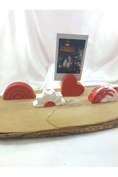 Melouro Red Design Heart, Rainbow and Daisy 4-Piece Photo and Card Holder Set, Note Holder Name Holder Set