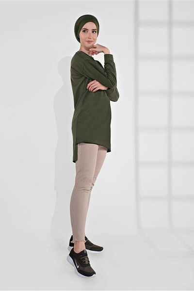 TRENDTESETTÜR Women's Khaki Cotton Text Printed Tunic 2300