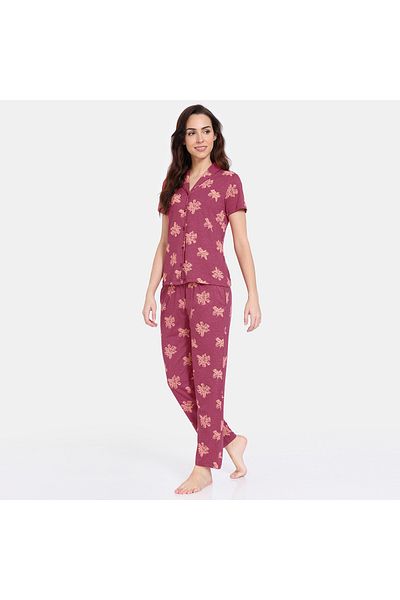 Zivame Zivame All-Over Floral Print Shirt and Pyjama Set