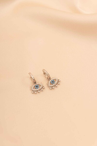 eva silvera 925 Ayar Gümüş Sallantılı Göz Küpe Nazar Boncuklu Küpe Mavi Zirkon Taşlı Küpe