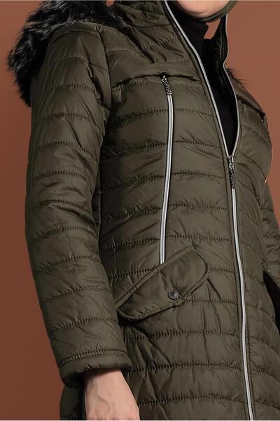 TRENDTESETTÜR Zipper Detailed Hooded Puffer Coat 1106