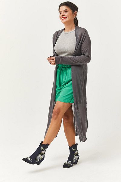 Ebsumu Anthracite Knitwear Women's Cardigan - Thin and Long Design