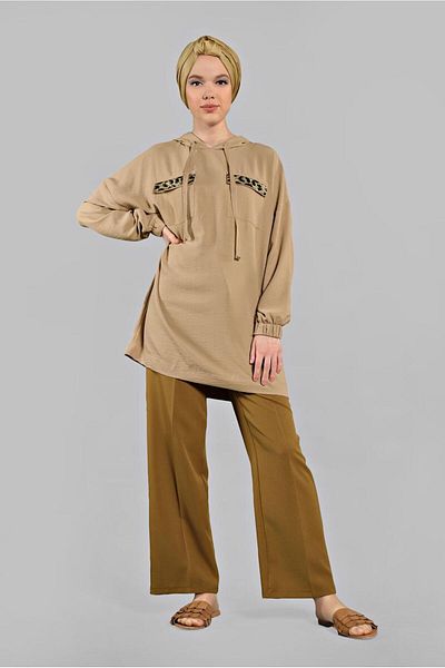 TRENDTESETTÜR Tunica cu glugă cu model leopard maro (Pământ) pentru femei 60191