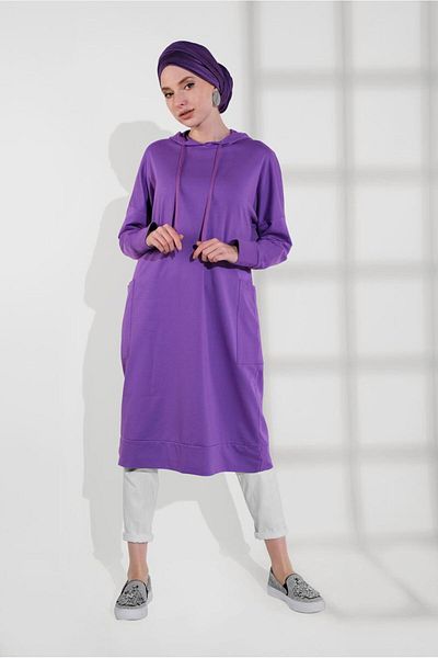 TRENDTESETTÜR Women's Purple Cotton Long Tunic 9822