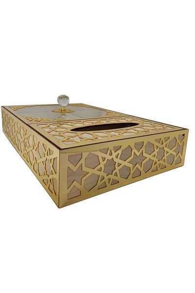 şamaksesuar Special Wooden Turkish Delight - Chocolate - Candy - Nuts 4 Section Napkin Box ( Beige & Gold )