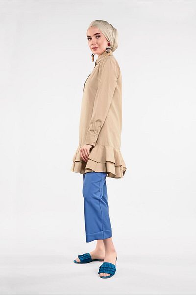 TRENDTESETTÜR Women's Brown (CAMEL) Skirt Tip Flounce Tunic 8470