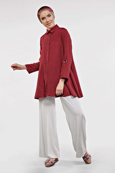 TRENDTESETTÜR Women's Red Cotton Flywheel Tunic - Model 1003