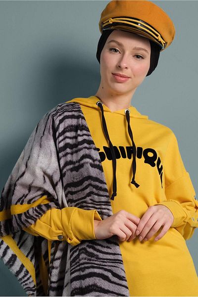 TRENDTESETTÜR Women's Yellow Text Detailed Tracksuit Tunic - 277