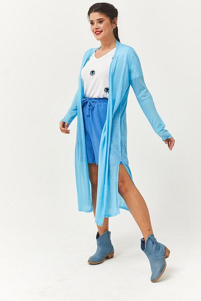 Ebsumu Cardigan de damă lung, albastru, subțire
