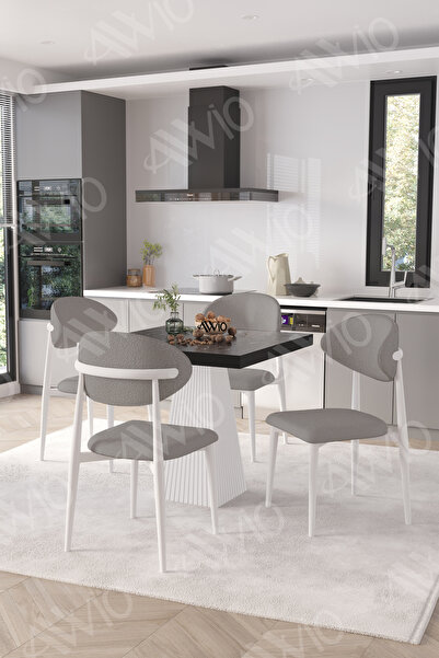 AVVİO FLOYD  Beyaz Polo Metal Sandalye 90X90 Kare  Yemek Masası Mutfak Masası...