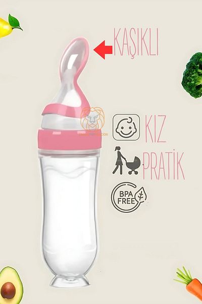 Transformacion Silicone Feeding Bottle with Spoon - Baby Girl Feeder 719715