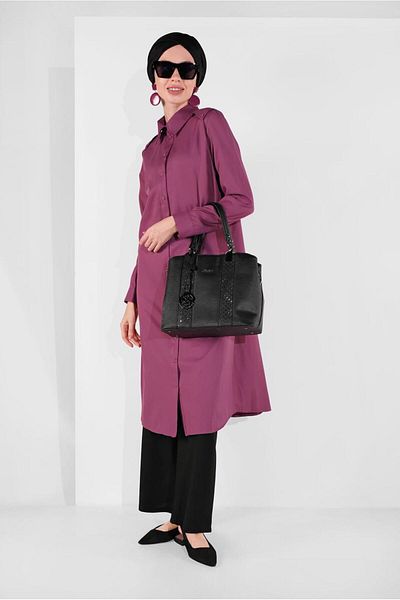 TRENDTESETTÜR Women's Pink (G.KURUSU) Cotton Neck Buttoned Tunic 18705