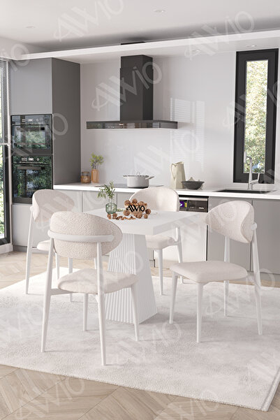AVVİO Essen Beyaz Polo Metal Sandalye 90X90 Kare  Yemek Masası Mutfak Masası ...