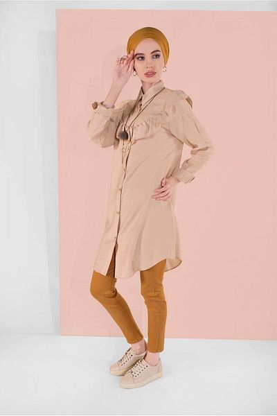 TRENDTESETTÜR Women's Beige (STONE) Buttoned Tunic 4404