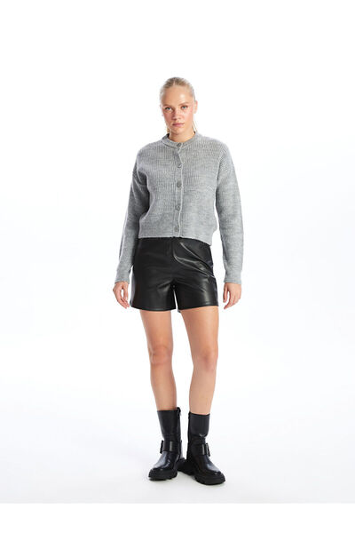 LC Waikiki Gri Bisiklet Yaka Kadın Triko Hırka