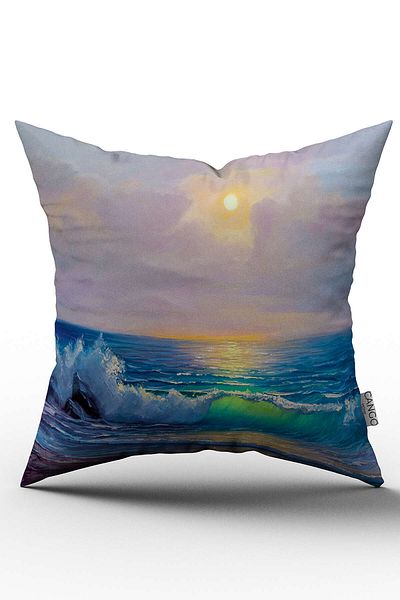 Cango Home Green Orange Tropical Leaf Patterned Digital Printed Throw Pillow Cover - Otyk831