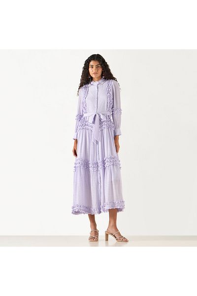 2Xtremz Ruffle Detail Dress with 3/4 Sleeves and Tie-Up Belt