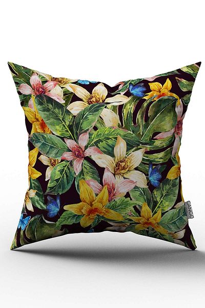 Cango Home Black Multicolor Tropical Pattern Digital Printed Throw Pillow Cover - Otyk791