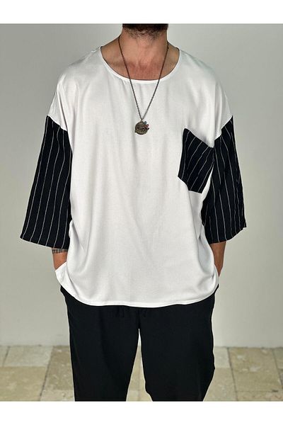 COCOPELLI Fakir Sleeve Viscon Black and White Oversize T-Shirt