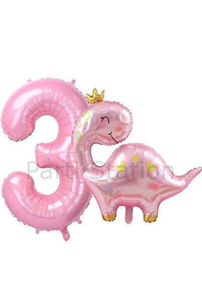 Parti Station مجموعة بالونات على شكل ديناصور وردي بعمر 3 سنوات باللون الوردي،...