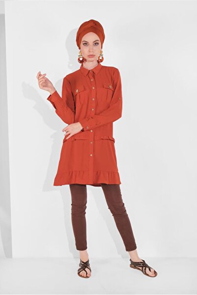 TRENDTESETTÜR Women's Brown (TILE) Buttoned Pocket Tunic 9005