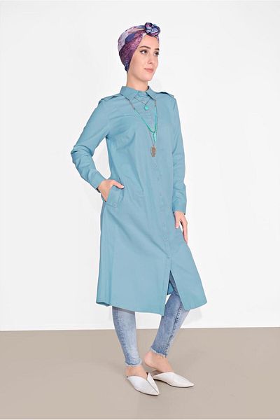 TRENDTESETTÜR Ocean Blue Cotton Tunic - Tall Button, Women'S, 18705