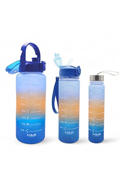 M&B WATER BOTTLE 3-Piece Motivational Water Bottle Set - Water Bottle with Straw for Daily and Sports 2000-900-500ml