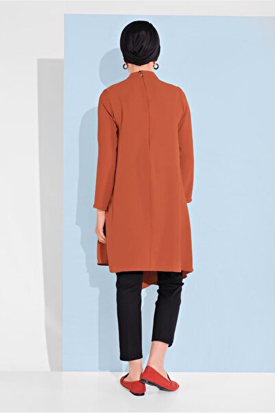 TRENDTESETTÜR Women's Brown (Tile) Judge Collar Asymmetrical Cut Tunic 3065