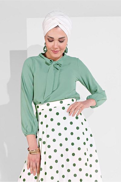 TRENDTESETTÜR WOMEN'S GREEN (MINT) COLLAR LACE-UP TUNIC 1091