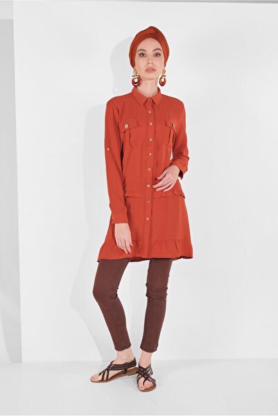 TRENDTESETTÜR Women's Brown (TILE) Buttoned Pocket Tunic 9005